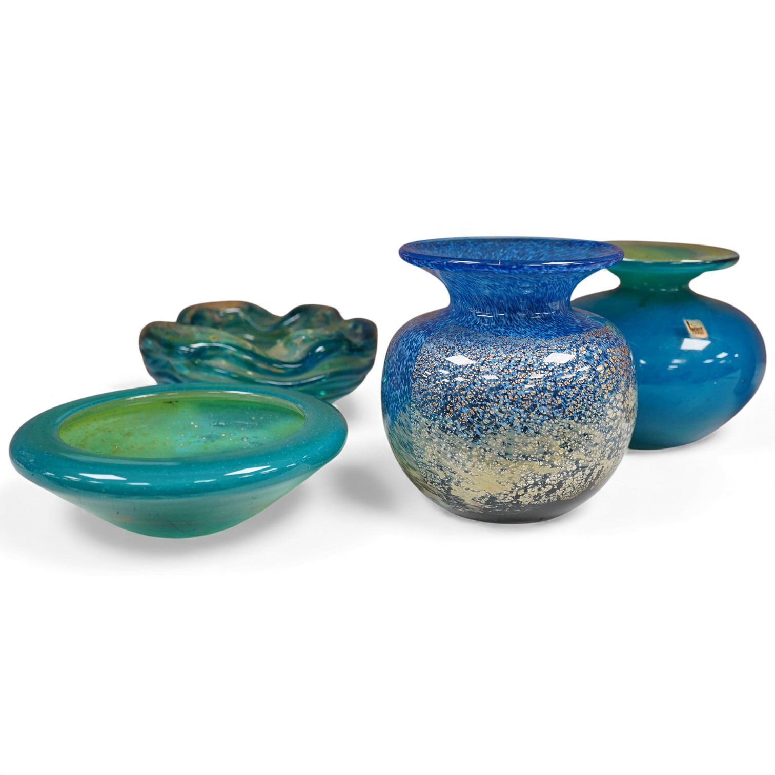 Two Mdina Art glass pieces and two Isle of Wight, 12.5cm